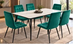Set Masă Living Extensibilă KJT546 Bej cu 6 Scaune KJC37 Verzi