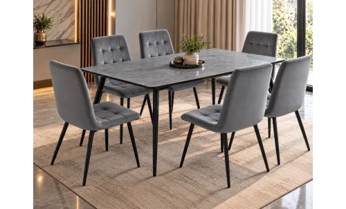 Set Masă Living Extensibilă KJT546 Gri cu 6 Scaune KJC37 Gri