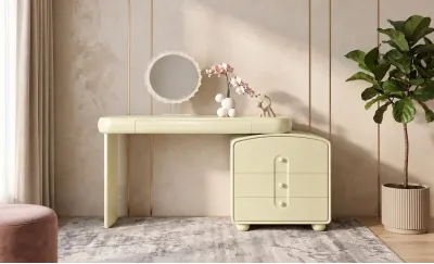 Măsuță de Toaletă T638-4 Vanilie, Extensibilă, cu Oglindă și LED în 3 Culori