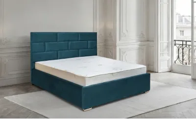 Set Pat Tapițat Mexico cu Saltea și Somieră Rabatabilă, Albastru 140x200