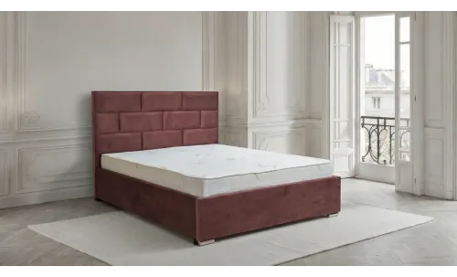 Set Pat Tapițat Mexico cu Saltea și Somieră Rabatabilă, Mov 160x200