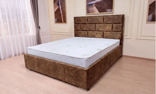 Set Pat Tapițat Mexico cu Saltea și Somieră Rabatabilă, Maro 180x200