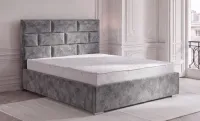 Set Pat Tapițat Mexico cu Saltea și Somieră Rabatabilă, Gri Deschis 180x200