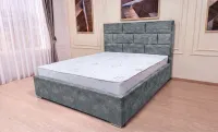 Set Pat Tapițat Mexico cu Saltea și Somieră Rabatabilă, Gri Deschis 180x200 4