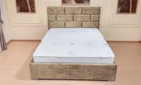 Set Pat Tapițat Mexico cu Saltea și Somieră Rabatabilă, Bej 180x200 3