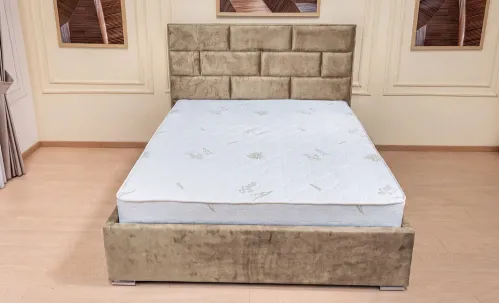 Set Pat Tapițat Mexico cu Saltea și Somieră Rabatabilă, Bej 180x200