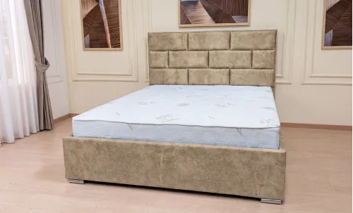 Set Pat Tapițat Mexico cu Saltea și Somieră Rabatabilă, Bej 180x200