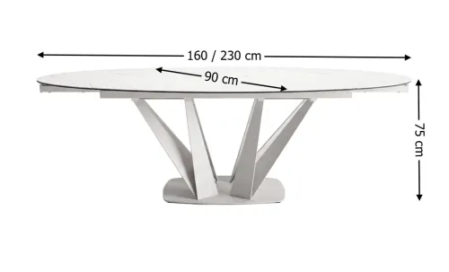 Masă Living Extensibilă Blat Ceramic Alb Marmură CT244