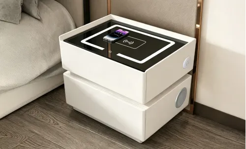 Noptieră Smart Multifuncțională KJN6251 Albă 2 Sertare