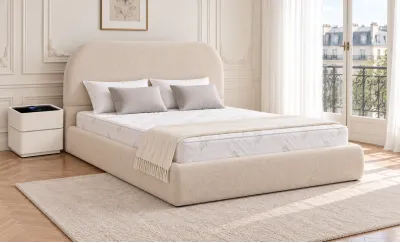 Set Pat Tapițat cu Saltea Bonell Aloe Vera și Somieră Rabatabilă KJB3861, 160x200, Bej