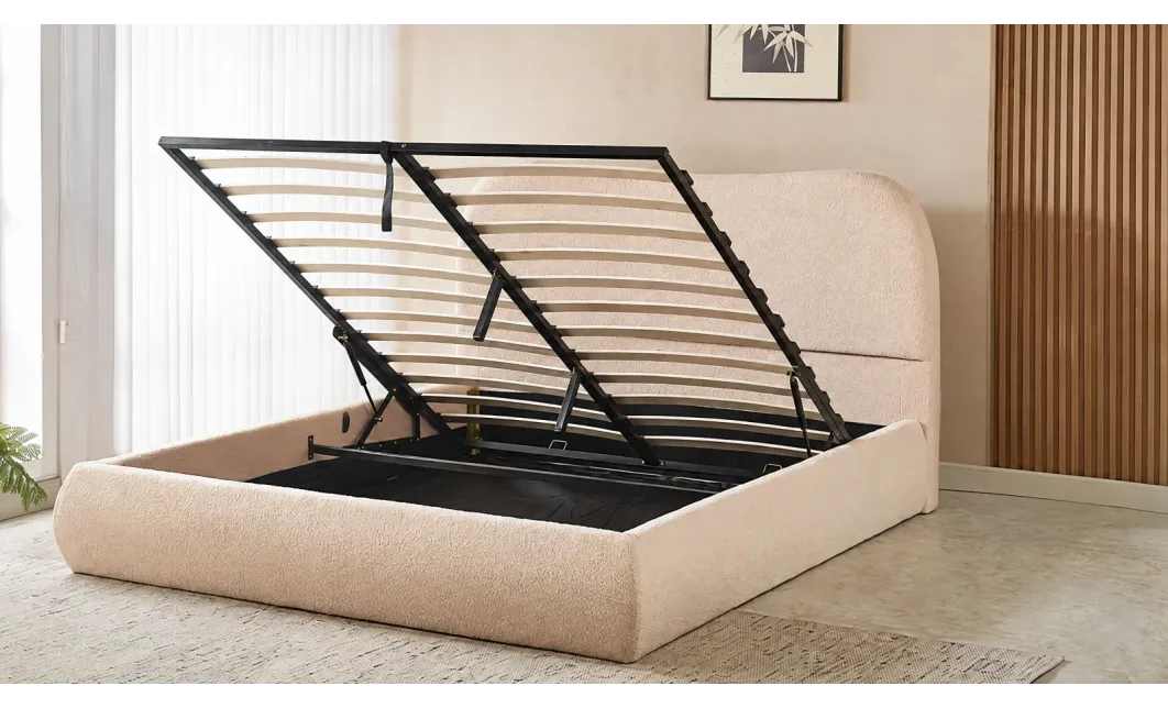 Set Pat Tapițat cu Saltea Bonell Aloe Vera și Somieră Rabatabilă KJB3861, 160x200, Bej 4