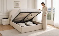 Set Pat Tapițat cu Saltea Bonell Aloe Vera și Somieră Rabatabilă KJB3861, 160x200, Bej 2