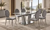 Set Masă Living Extensibilă KJT382 cu 6 Scaune KJC4915 Gri