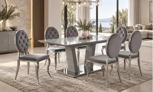 Set Masă Living Extensibilă KJT382 cu 6 Scaune KJC4915 Gri