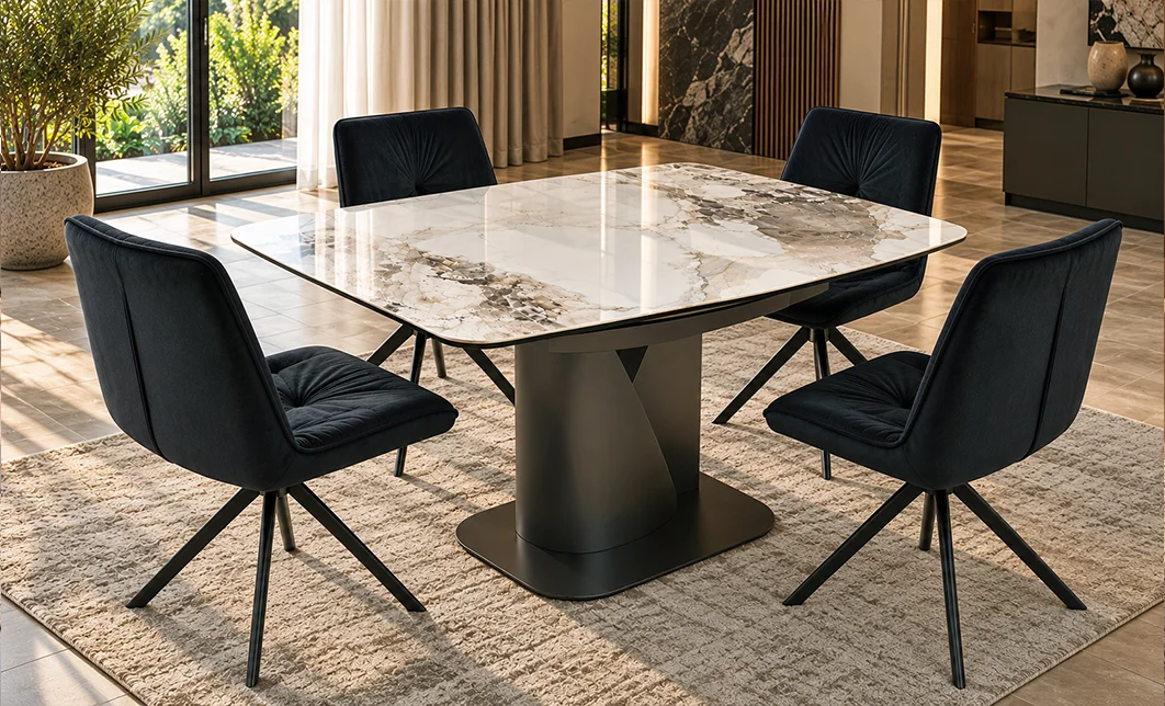 Set Masă Extensibilă CT111 cu 4 Scaune KJC356 Negre