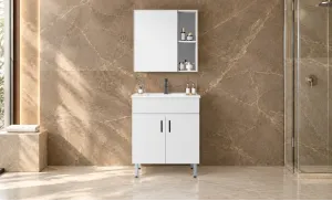 Set Mobilier Baie KJBS-P007-80 Alb cu Lavoar și Oglindă