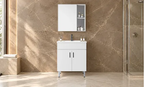 Set Mobilier Baie KJBS-P007-80 Alb cu Lavoar și Oglindă