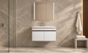 Set Mobilier Baie KJBS-515-60 Alb cu Lavoar și Oglindă LED