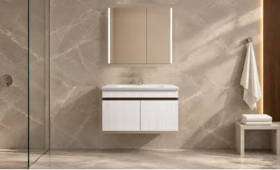 Set Mobilier Baie KJBS-515-60 Alb cu Lavoar și Oglindă LED