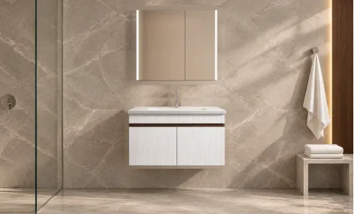 Set Mobilier Baie KJBS-515-60 Alb cu Lavoar și Oglindă LED