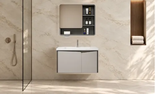 Set Mobilier Baie KJBS-26-80 Gri cu Lavoar și Oglindă