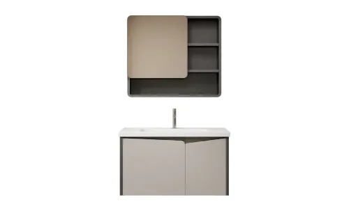 Set Mobilier Baie KJBS-26-80 Gri cu Lavoar și Oglindă