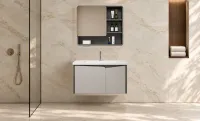 Set Mobilier Baie KJBS-26-60 Gri cu Lavoar și Oglindă
