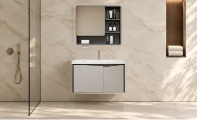 Set Mobilier Baie KJBS-26-60 Gri cu Lavoar și Oglindă