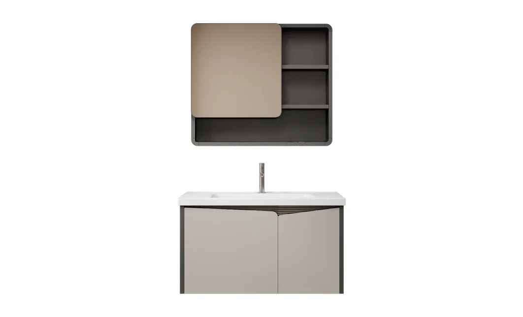 Set Mobilier Baie KJBS-26-60 Gri cu Lavoar și Oglindă 2