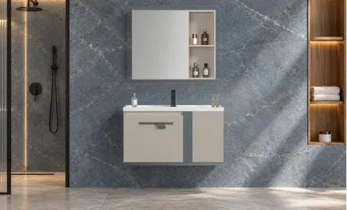 Set Mobilier Baie KJBS-2504-80 Bej cu Lavoar și Oglindă