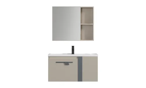 Set Mobilier Baie KJBS-2504-80 Bej cu Lavoar și Oglindă