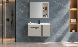Set Mobilier Baie KJBS-2504-60 Bej cu Lavoar și Oglindă