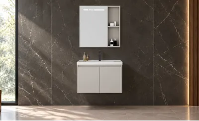 Set Mobilier Baie KJBS-X1-60 Bej cu Lavoar și Oglindă LED