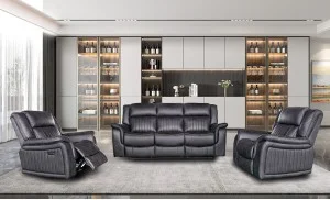 Set Canapea cu 2 Fotolii, Sistem Recliner Electric Edwina, Negru