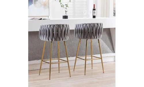 Scaun Bar KJC365 Gri & Picioare Aurii