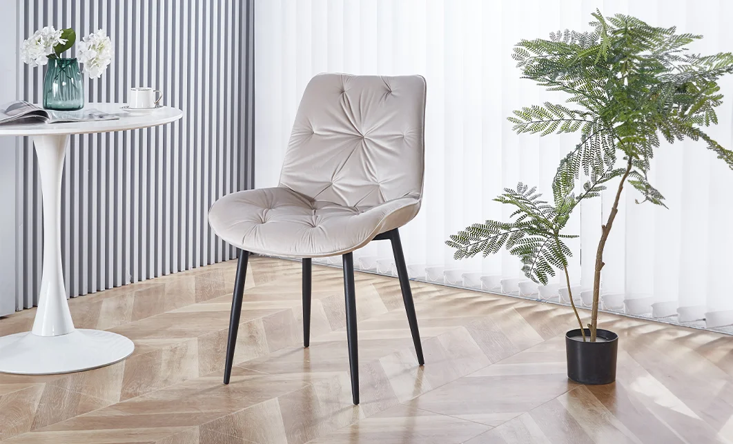 Set Masă Living Extensibilă KJT417 Albă cu 4 Scaune KJC0357 Bej 7
