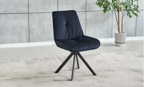 Set Masă Living Extensibilă DTM0101CS Bej cu 6 Scaune Tapițate KJC356 Negre
