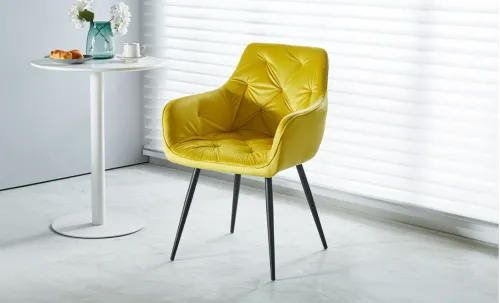Set Masă Living Extensibilă KJT4711-1 Alb cu 4 Scaune Tapițate KJC38 Galbene