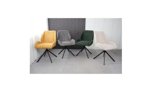 Set Masă Living Extensibilă CT163 Blat Ceramic Alb cu 4 Scaune Rotative KJC4347 Bej