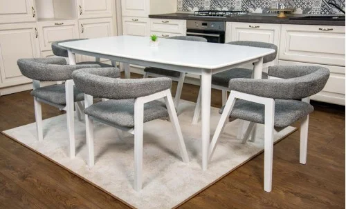 Set Masă Living Extensibilă Palmdale Albă cu 6 Scaune Carolina