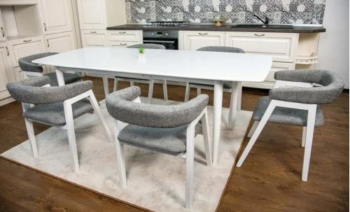 Set Masă Living Extensibilă Palmdale Albă cu 6 Scaune Carolina