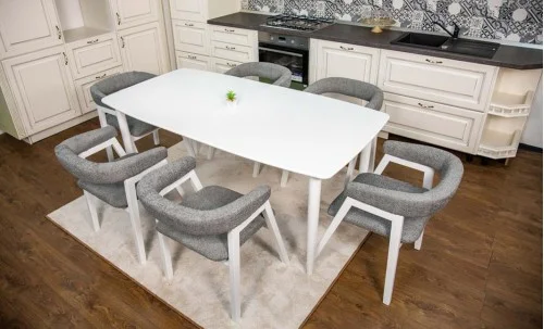 Set Masă Living Extensibilă Palmdale Albă cu 6 Scaune Carolina
