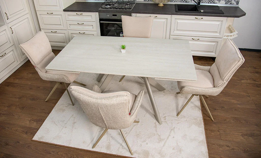 Set Masă Living Extensibilă Bej DTM0107 cu 4 Scaune DCM0607CS Bej 6