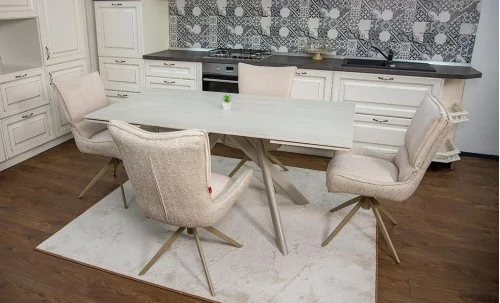 Set Masă Living Extensibilă Bej DTM0107 cu 4 Scaune DCM0607CS Bej