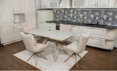 Set Masă Living Extensibilă Bej DTM0107 cu 4 Scaune DCM0607CS Bej