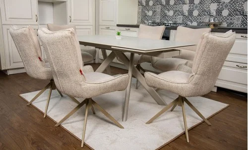 Set Masă Living Extensibilă Bej DTM0107 cu 6 Scaune DCM0607CS Bej