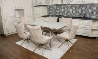 Set Masă Living Extensibilă Bej DTM0107 cu 6 Scaune DCM0607CS Bej 5