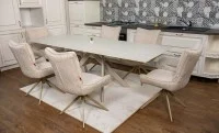 Set Masă Living Extensibilă Bej DTM0107 cu 6 Scaune DCM0607CS Bej 9