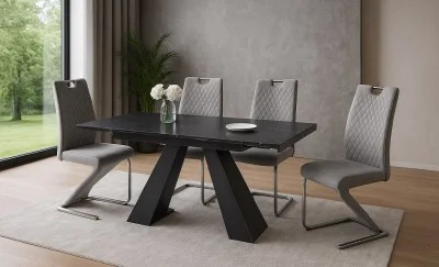 Set Masă Living Extensibilă KJT416 cu 4 Scaune F692 Gri