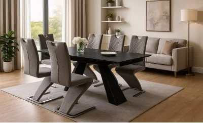 Set Masă Living Extensibilă KJT416 cu 6 scaune F692 Bej